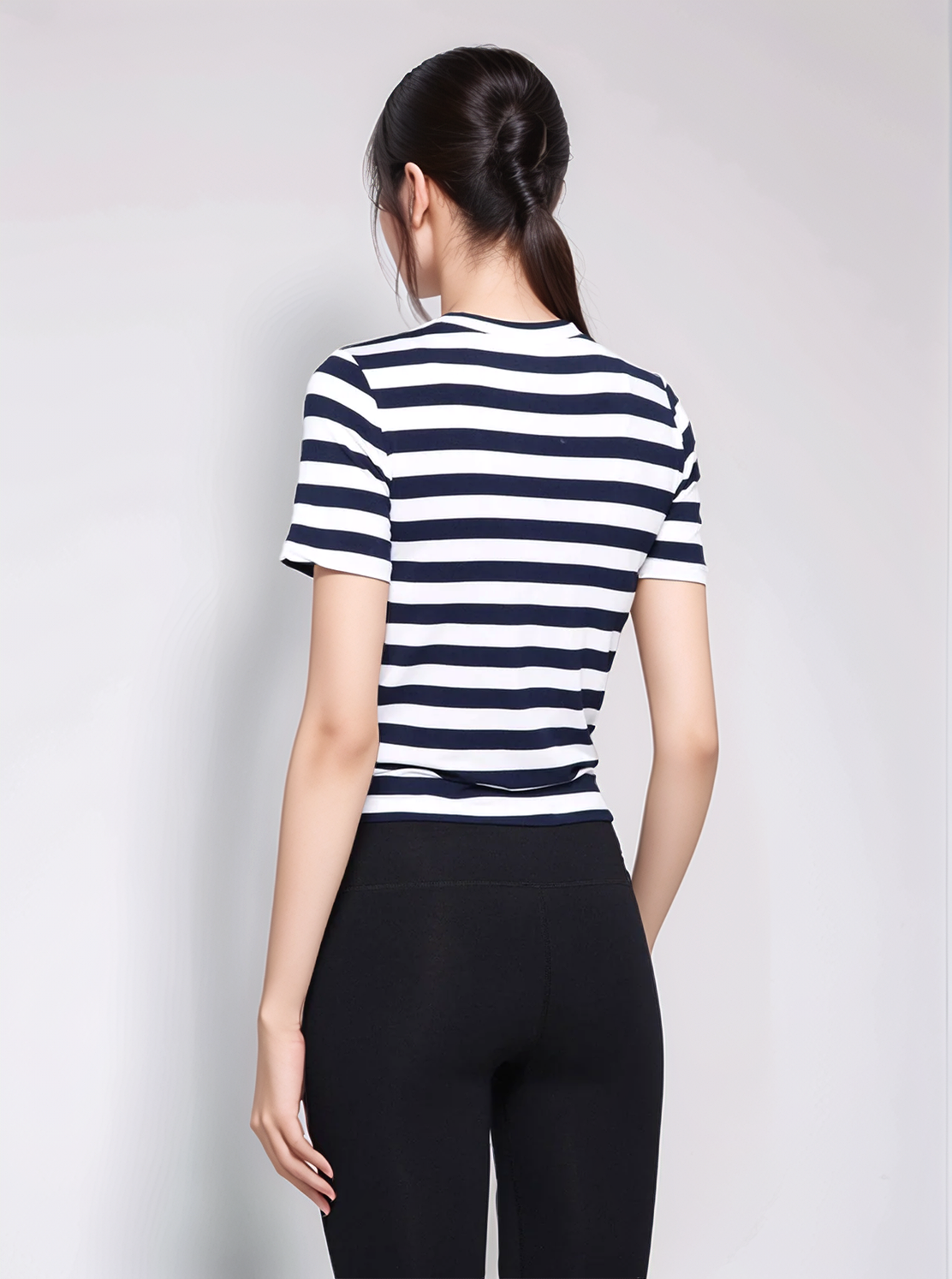 FITTED TEE WITH FRONT AND BACK TIE, NAVY STRIPES