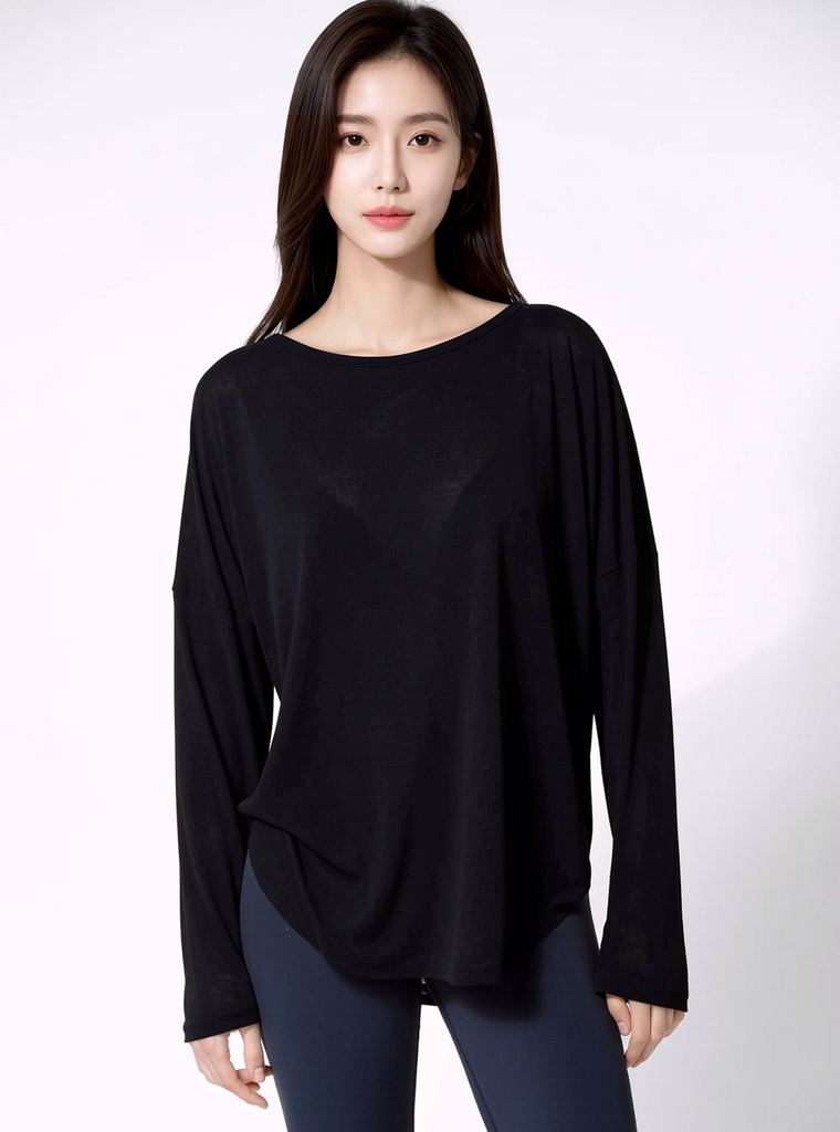ELEGANCE SIDE SPLIT TEE, BLACK