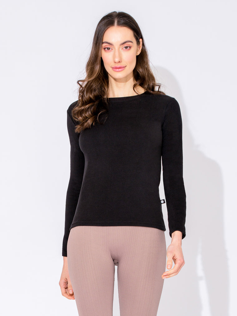 THERMAL FLEECE LONG SLEEVE TOP,BLACK