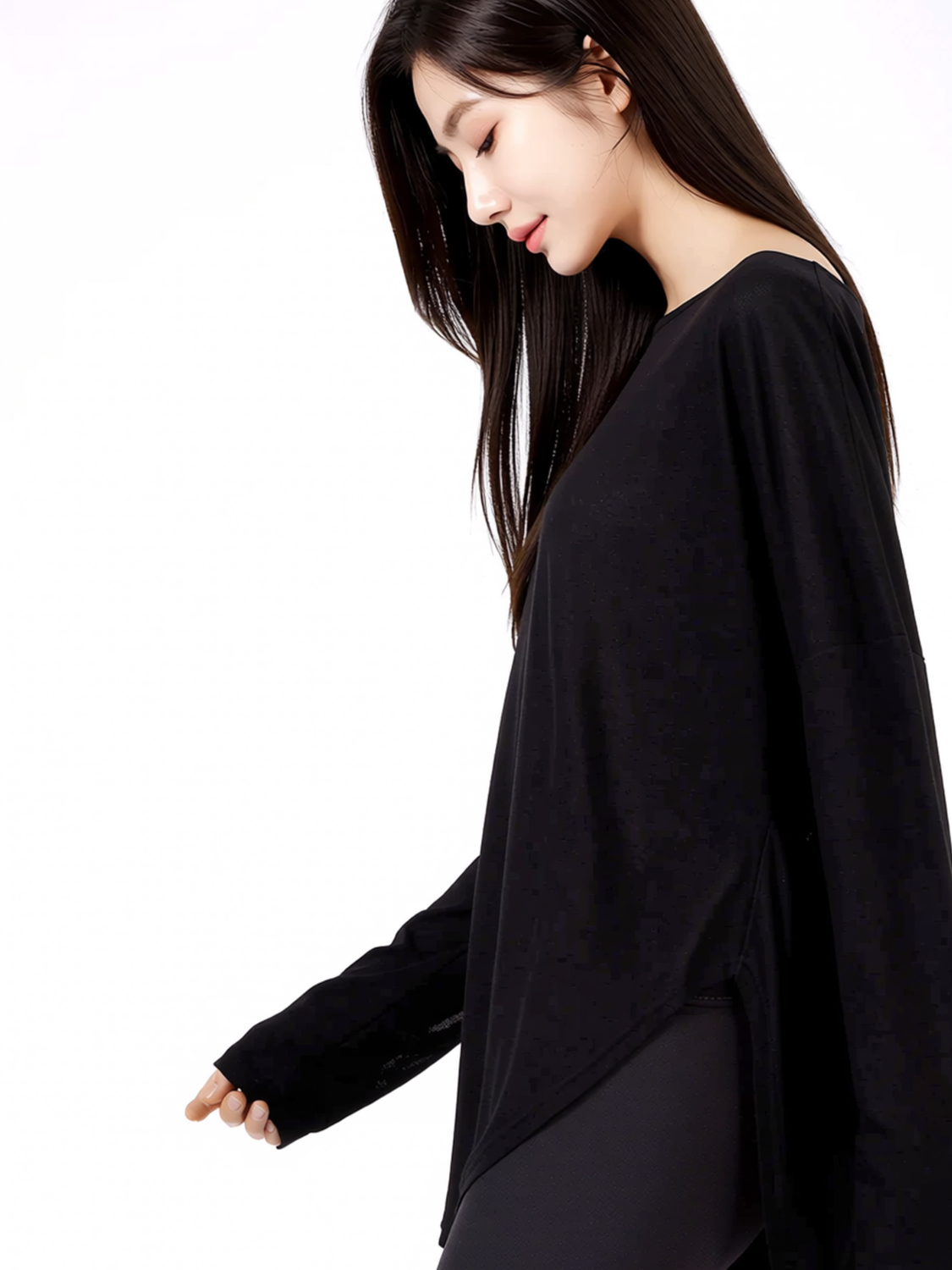 ELEGANCE SIDE SPLIT TEE, BLACK