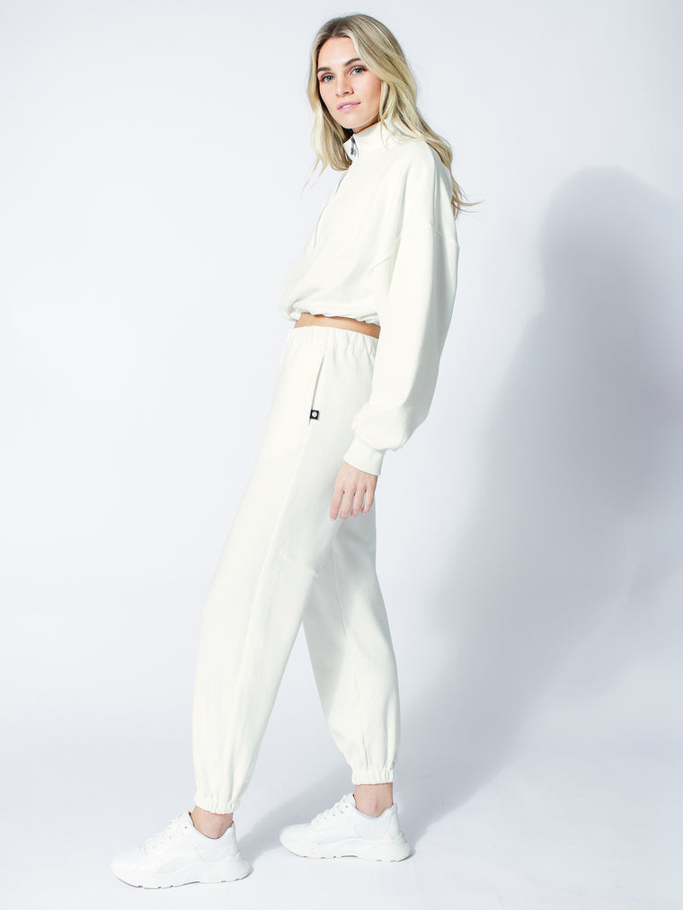 CT COTTON HALF ZIP SWEATSHIRT, OFF-WHITE