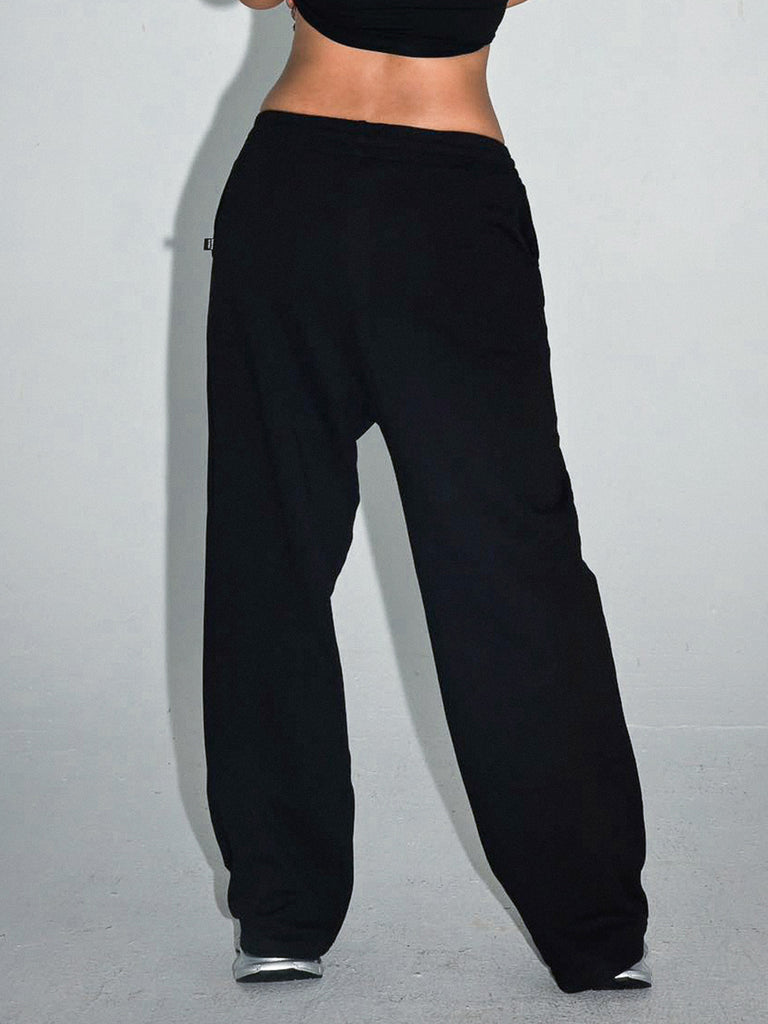 URBAN WIDE LEG SWEATPANTS, BLACK