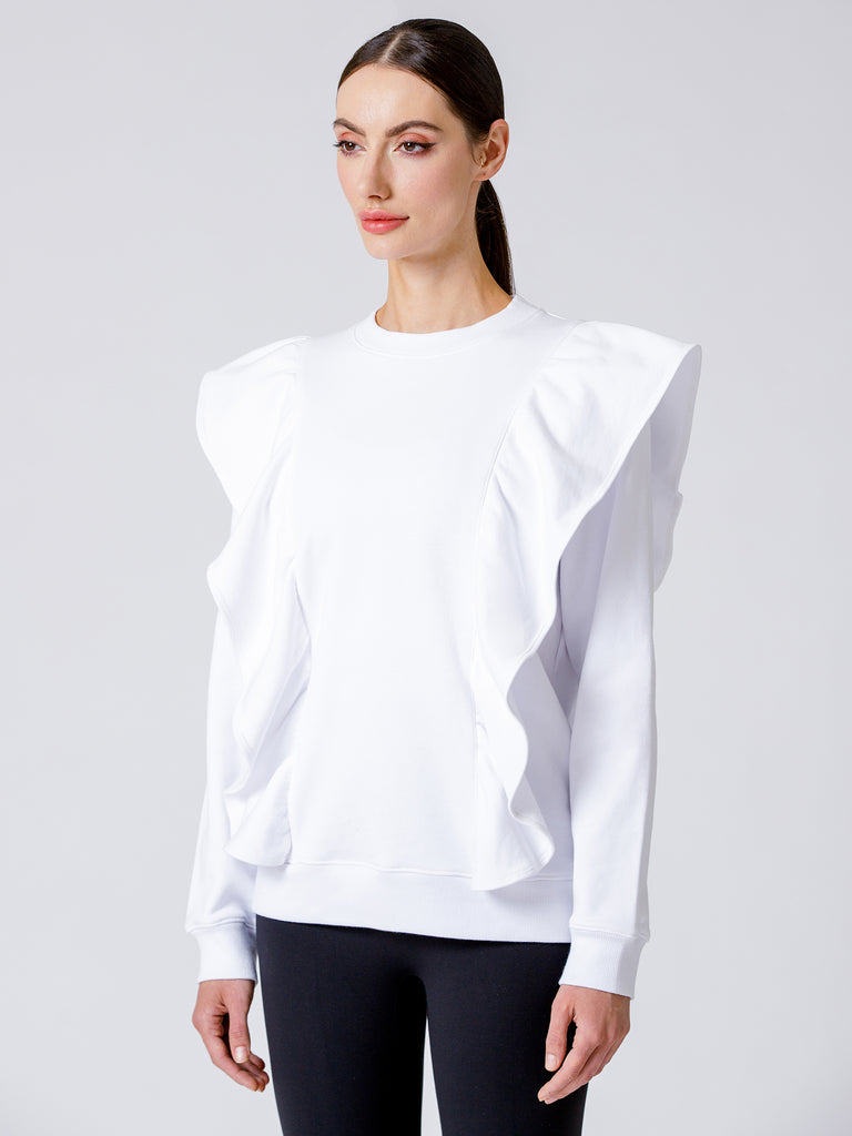 EMPOWER RUFFLED SWEATSHIRT, WHITE