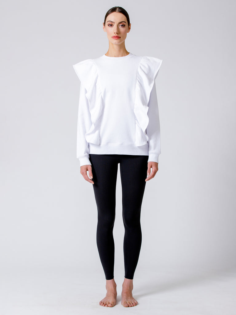 EMPOWER RUFFLED SWEATSHIRT, WHITE