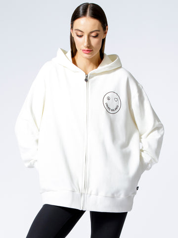 HAPPY GLOW ZIP HOODIE, WHITE