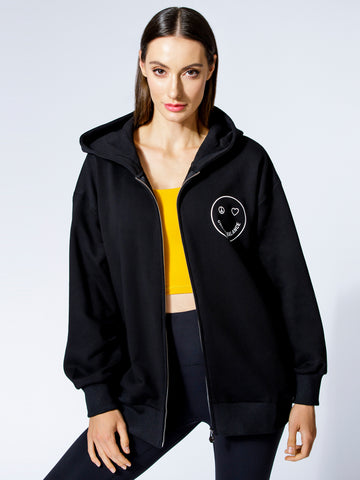 HAPPY GLOW ZIP HOODIE, BLACK