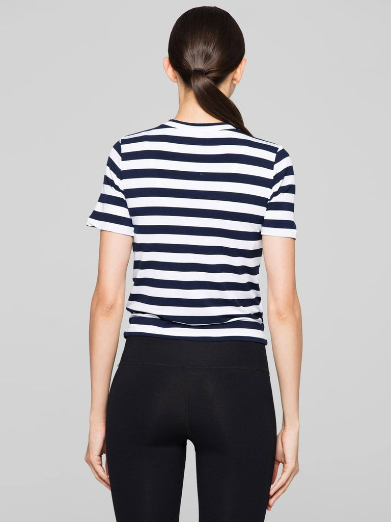 FITTED TEE WITH FRONT AND BACK TIE, NAVY STRIPES