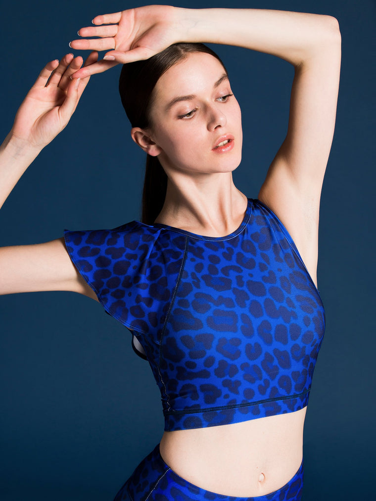 LILY CROPPED TOP, BLUE LEOPARD
