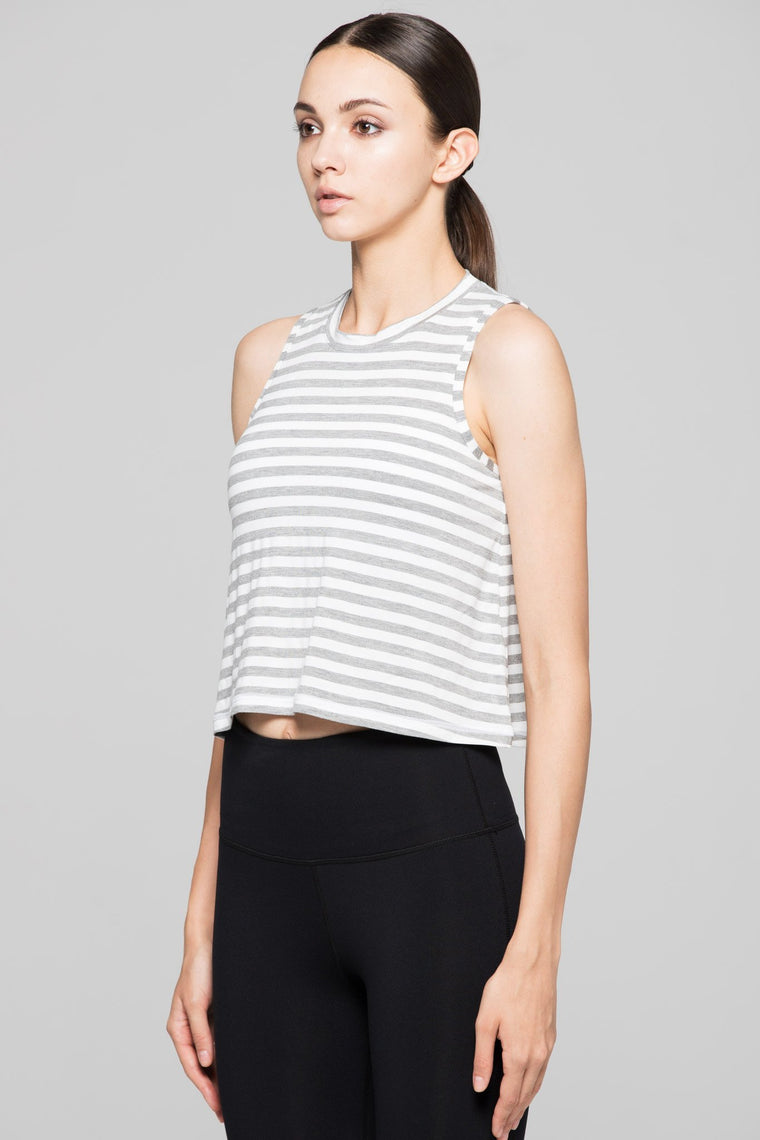 LOOSE CROPPED MUSCLE TANK, GREY STRIPES