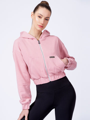 ZIP UP CROPPED HOODIE, PINK
